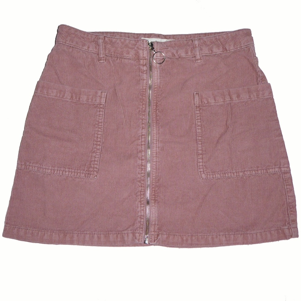WOMENS DUSTY PINK CORDUROY MINI SKIRT TOPSHOP MOTO 16" ZIPPER FRONT SIZE US 10/M